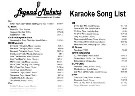 grand karaoke song list.